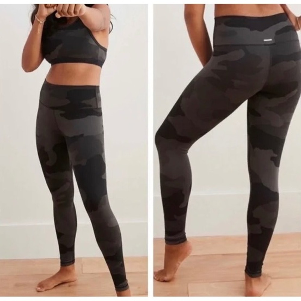 Aerie Chill Play‎ Move Camo Leggings XXS Black Gray High Rise 25" Inseam